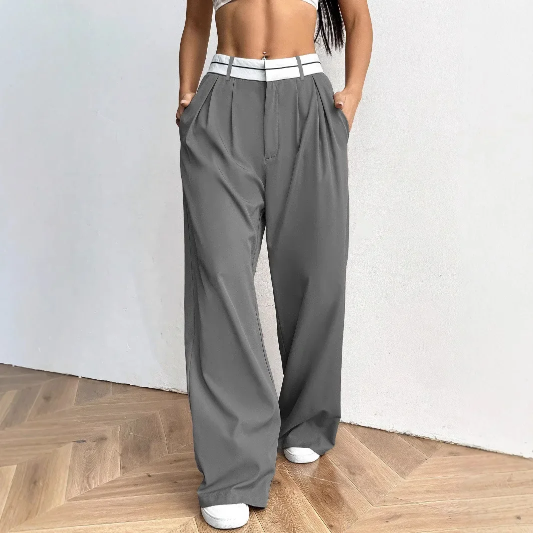 سروال بدلة فضفاض واسع الساق 2025 نمط جديد مريح مناسب بنطال طويل للنساء أنيق عصري AE Stock Origin China