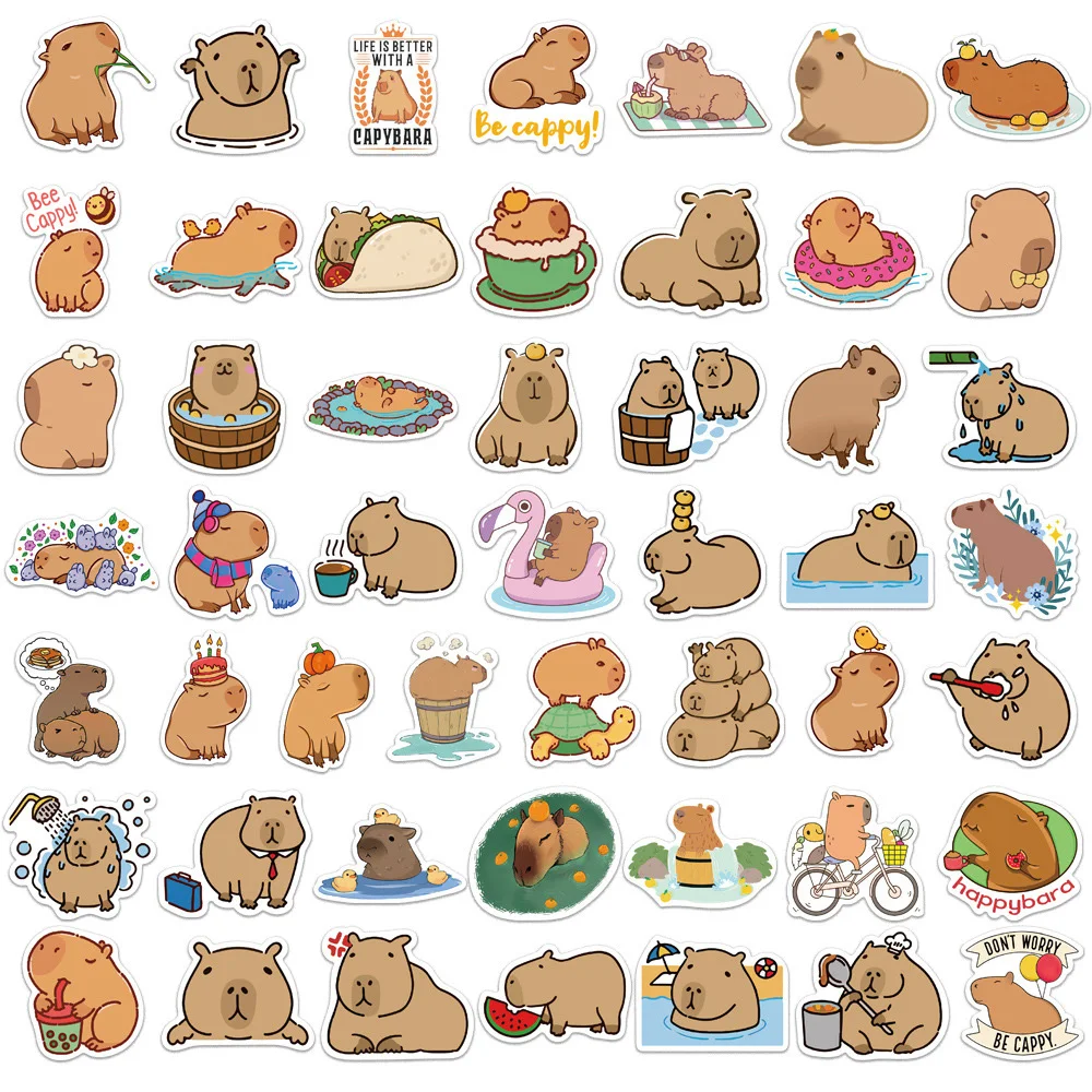 10/30/50 sztuk śmieszne Capybara zwierzęta kreskówkowe naklejki dla dzieci telefon do zabawy samochodów Tablet Laptop pcv Graffiti Kawaii naklejki naklejki paczka