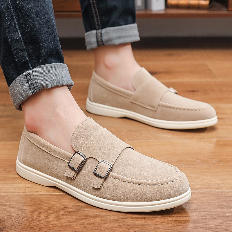 Lazy Shoes Casual Single Men's Slip-On Loafers Lightweight Daily Wear Comfortable Fashionable Round Toe Rubber Sole Flat Heel Fa