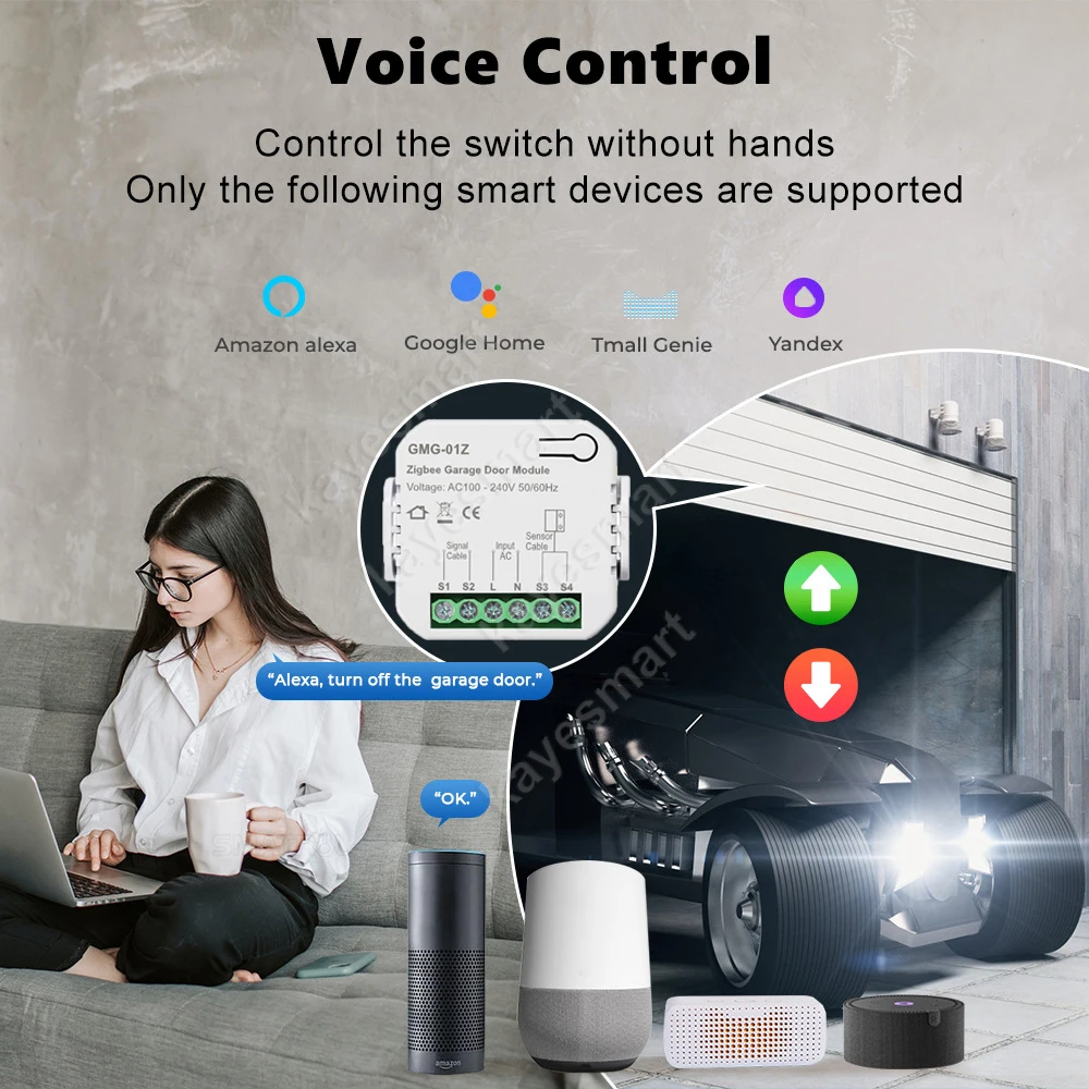 Tuya Zigbee Garage Door Opener Controller Smart Garage Door Switch Module Smart Life Voice Control Works with Alexa Google Home