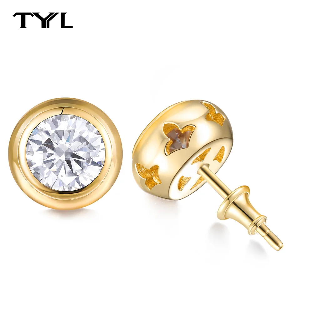 TYYL 0.3/0.5/1/2 ct Moissanite Stud Earrings 14k Gold Plated 925 Silver Earring Women Party Wedding Ear Jewelry With Certificate