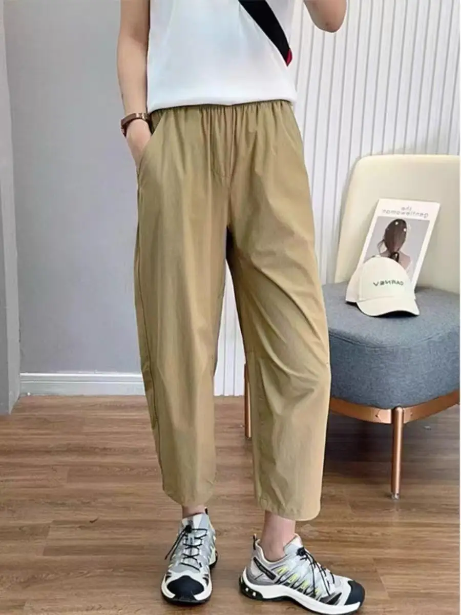 Loose Large Size Elastic Waist Nine Points Harem Pants Women Summer Thin All Match Slim Small Size Quick Dry Sports Casual Pants