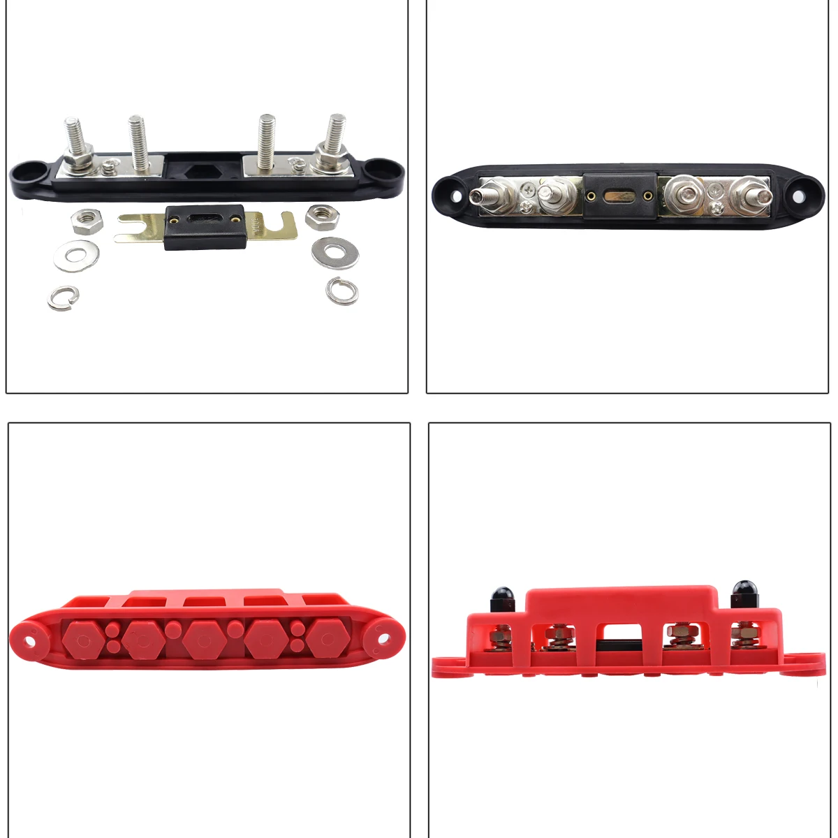 300A Bus Bar 12V-48V DC Power Distribution Block,with 300A ANL Fuse,4 x M8 Battery Terminal for Marine Automotive RV Boat