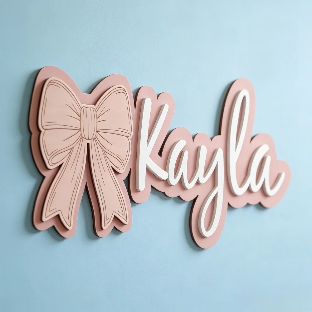 Customizable Bow-Shaped Wooden Wall Plaque Baby Nursery Sign with Name And Date Personalized Housewarming Gift Durable
