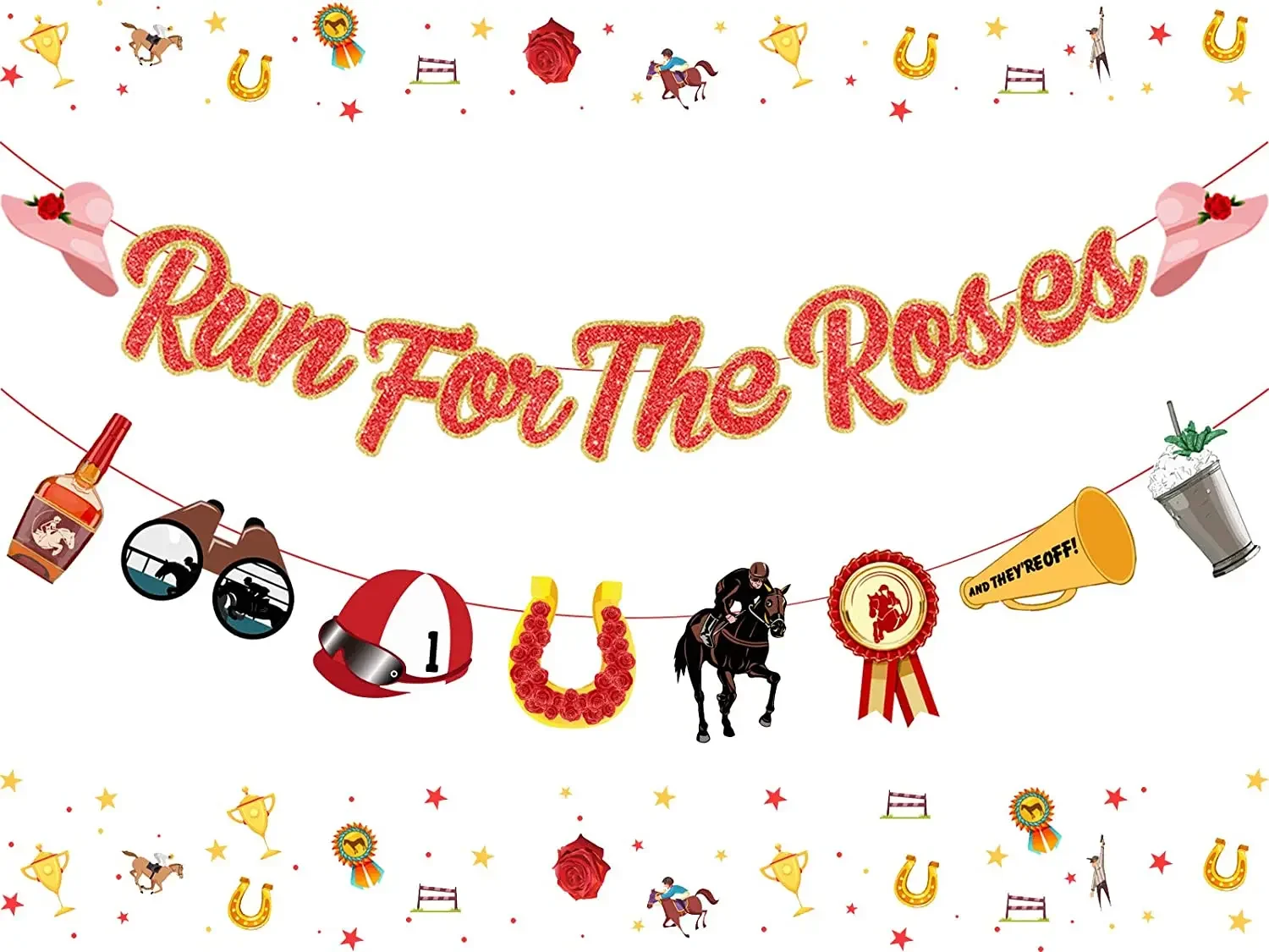 

Funmemoir Run for The Roses Banner Kentucky Derby Horse Racing Garland for Derby Day Bridal Shower Bachelorette Party Decoration