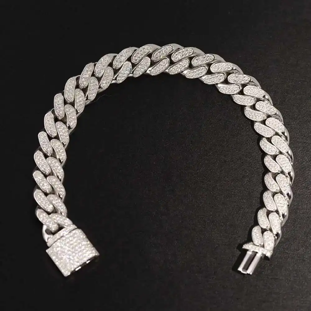 

Sale 12mm Wide 2rows Sterling Silver 925 Vvs d Color Moissanite Cuban Chain Link Bracelet Necklace
