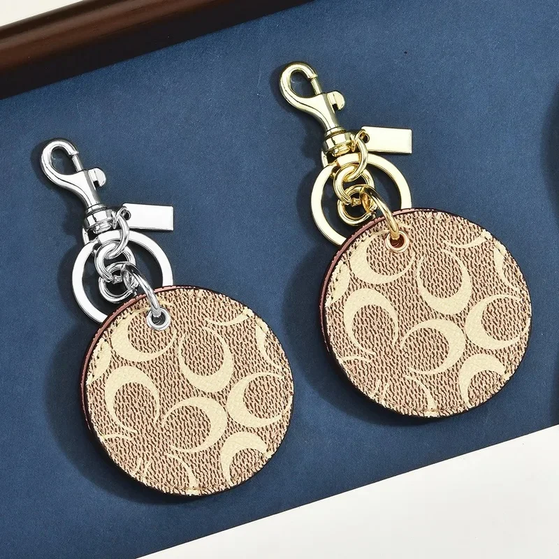 Signature Canvas Mirror Bag Charm Keychain Pink Leather Compact Hidden Mirror for Quick Makeup Touch Up Stylish Daily Accessory image 3