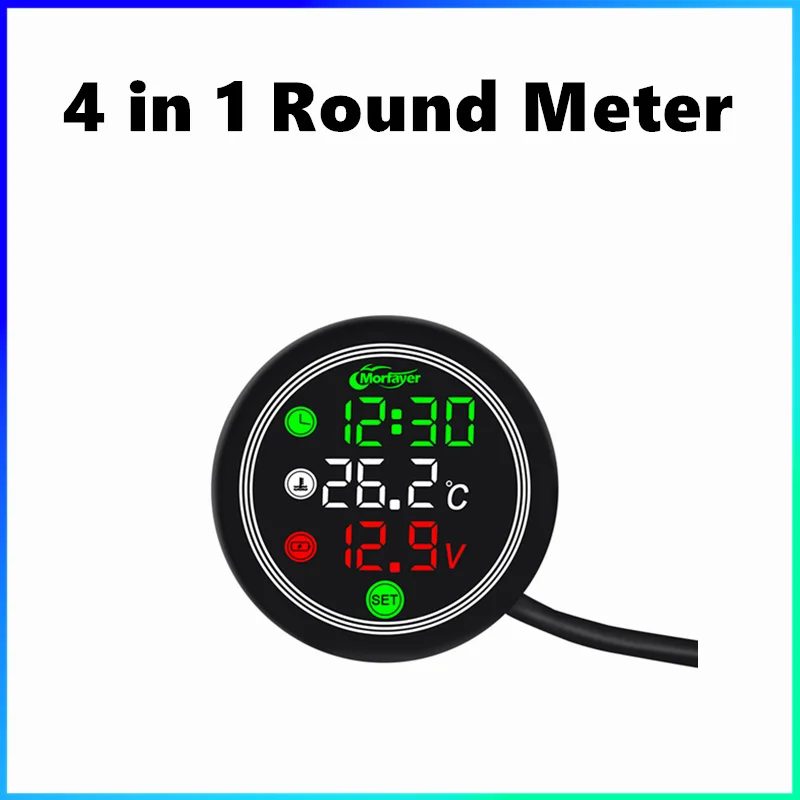 Motorcycle digital universal temperature clock volt Mini full screen thermometer 4 in 1 Touch screen meter