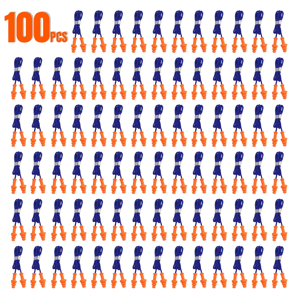 100pairs Sports Work Construction With String Noise Cancelling Hearing Protection Corded Sleeping Reusable Silicone Ear Plug