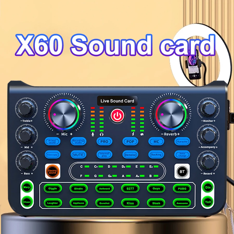 X60 Podcast Recording Equipment with Podcast Mixer,Voice Changer for Voice Chat and Cool Lights,Audio Mixer for Live Streaming