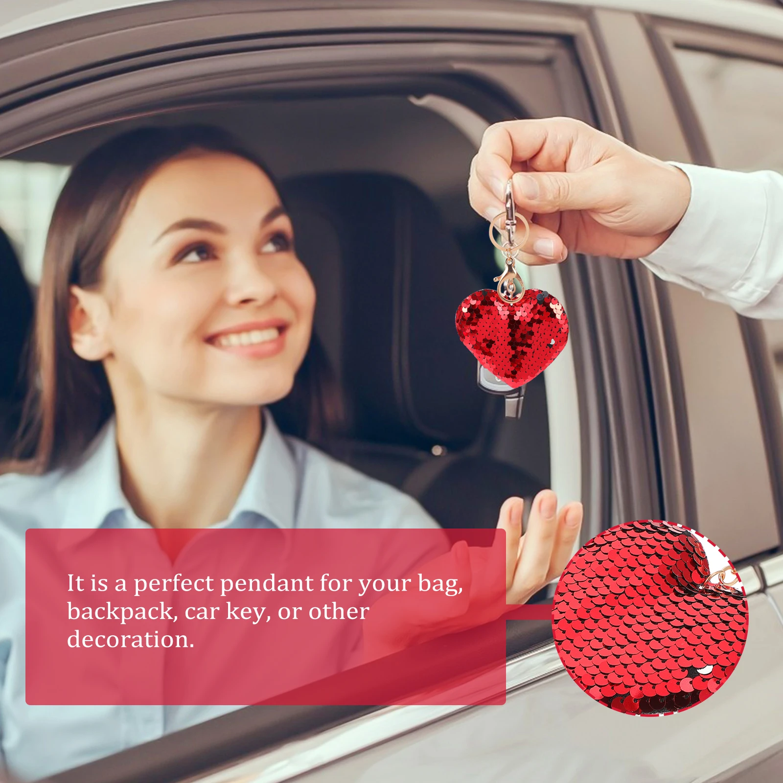 

24pcs Heart Sequin Keychain Glitter Flipping Design Red Key Rings For Valentine'S Day Bag Decor Car Key Pendant Hanging Ornament