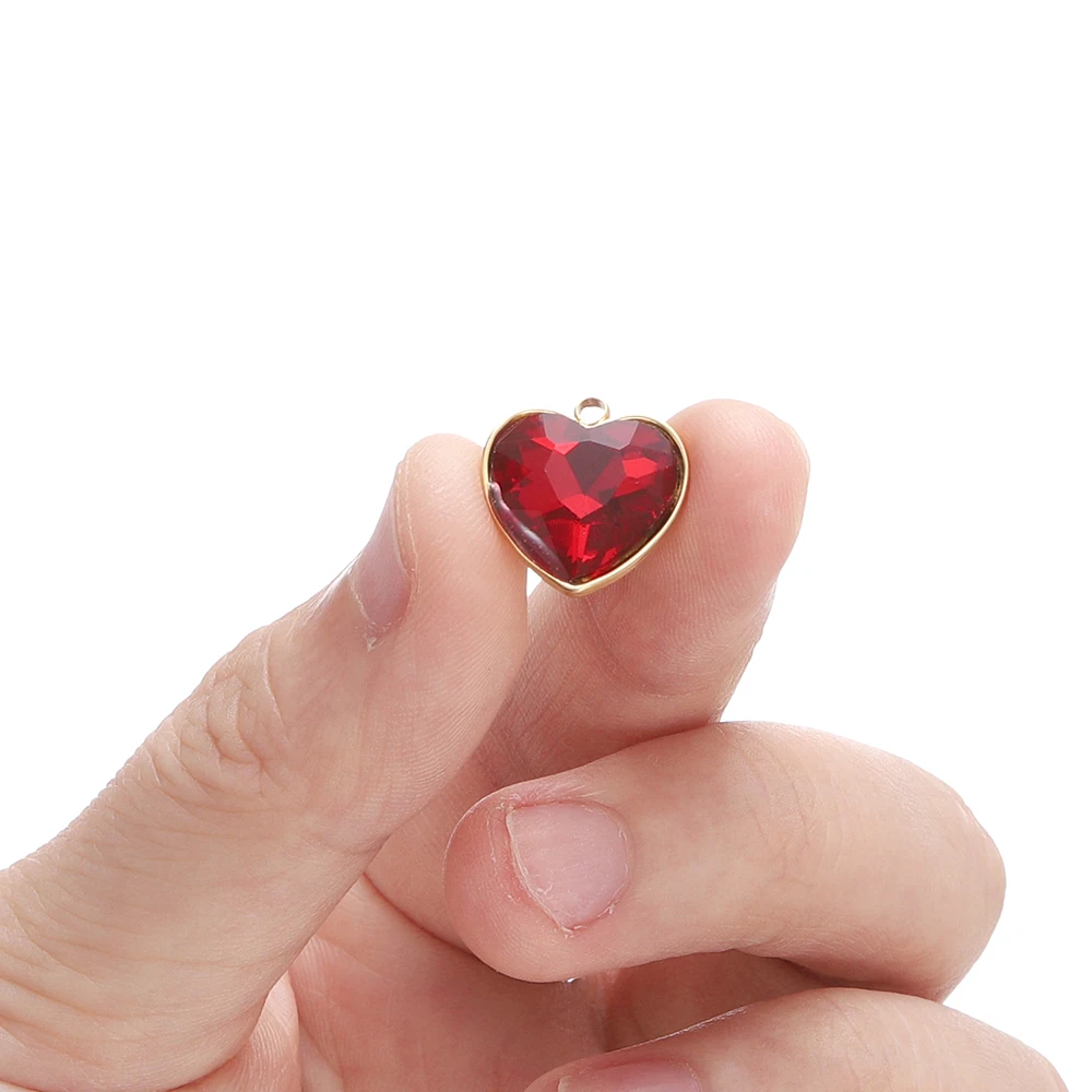 5 pçs/lote aço inoxidável cristal vidro amor coração forma encantos pingentes para diy colar contas jóias fazendo acessórios