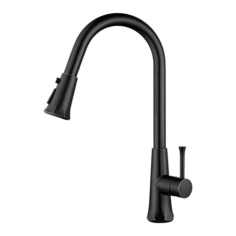 Modern Touchless Flexible Neck Water Saving 360 Degree  Pull Out Black Brass Kitchen Faucet