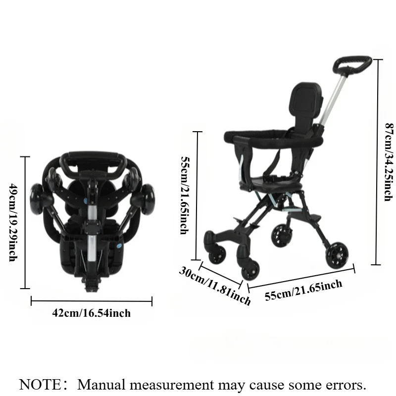 Składany wózek dziecięcy Lekki wózek dziecięcy 360° °   Podwójny hamulec uniwersalny z regulacją wysokości, nie trzeba złożyć