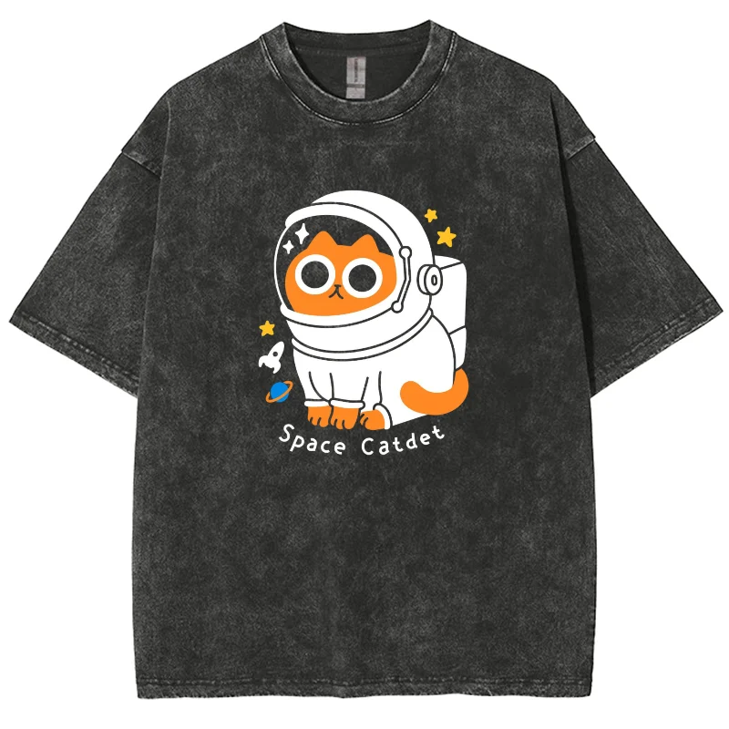 Summer Astronauts Printed Women's T-shirt Fashion Extra Large Top Street Comfortable Clothing Retro Loose Versatile Washed T-shi