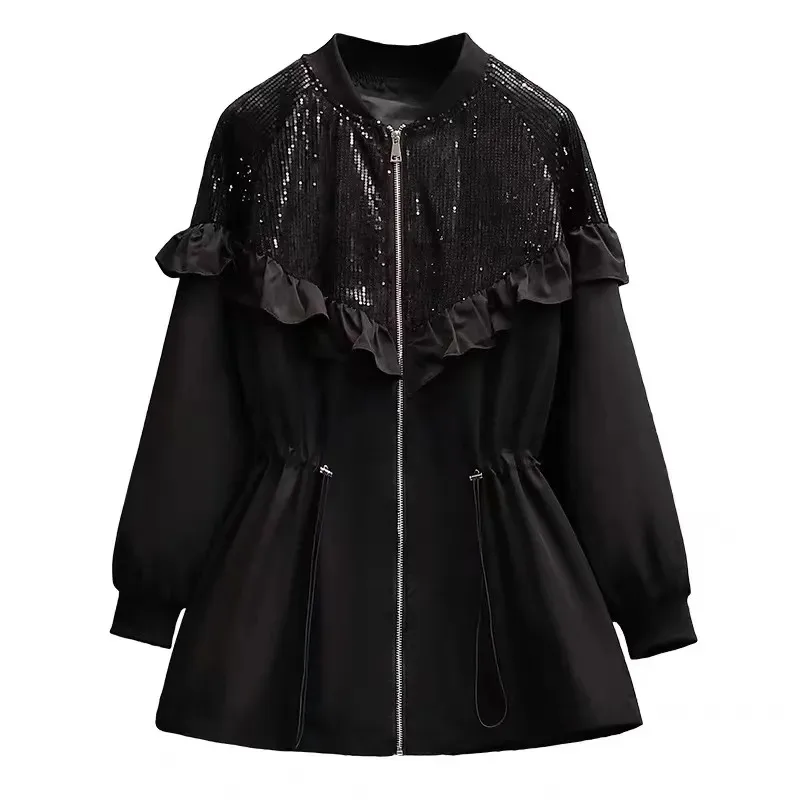 

Fashionable Fungus Lace Sequined Jacket Women's Casual Solid Color Jacket Top