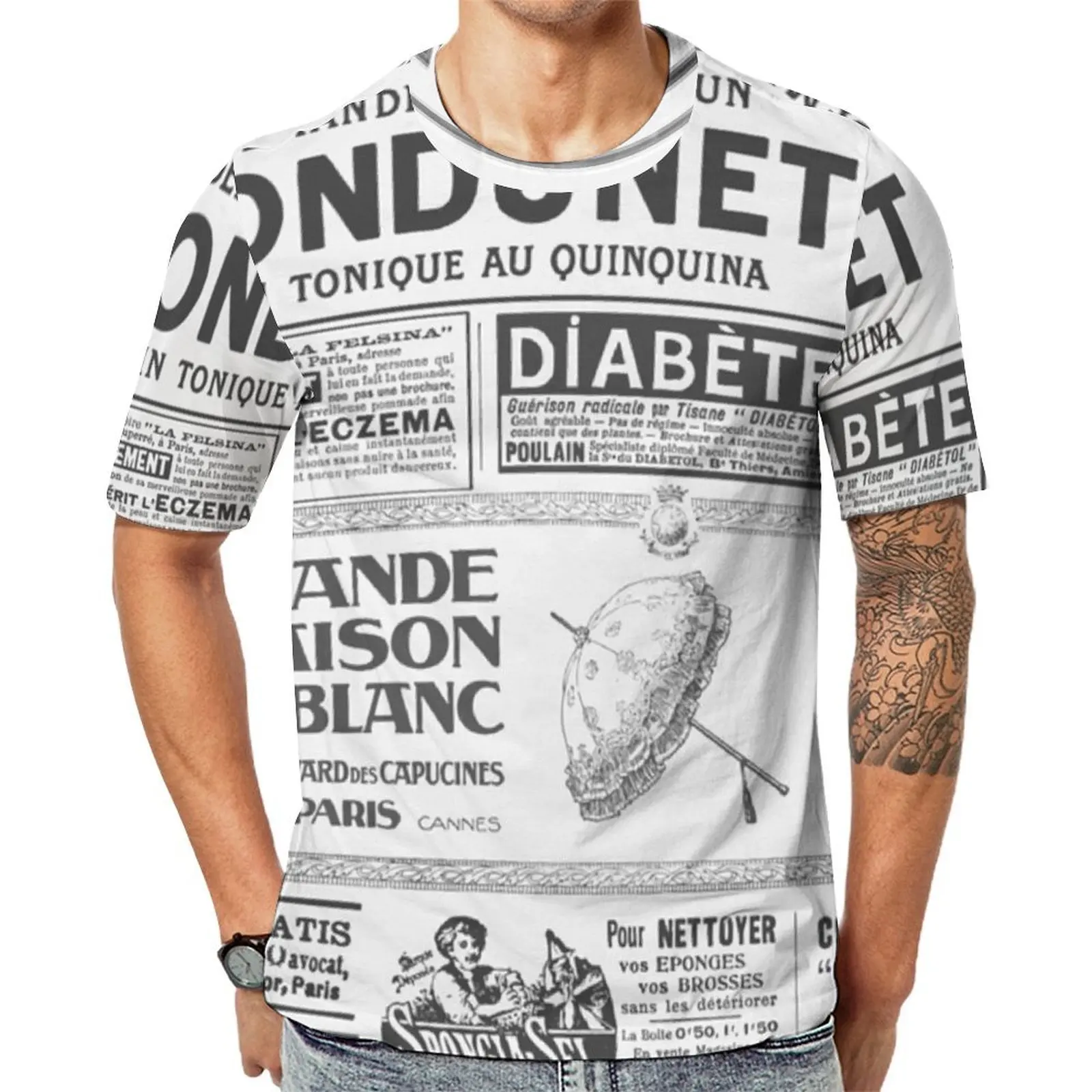 Summer T-Shirt Cool Newspaper T-Shirts Vintage Print Awesome Retro Tee Shirt For Mens Short-Sleeved Design Oversized Tops