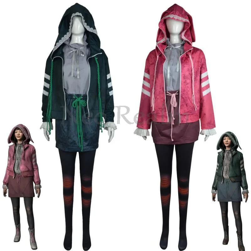 Game Dead By Daylight Feng Min Cosplay-Kostüm, Kaninchenohren, Kapuzenmantel, kompletter Anzug für Anime-Ausstellung