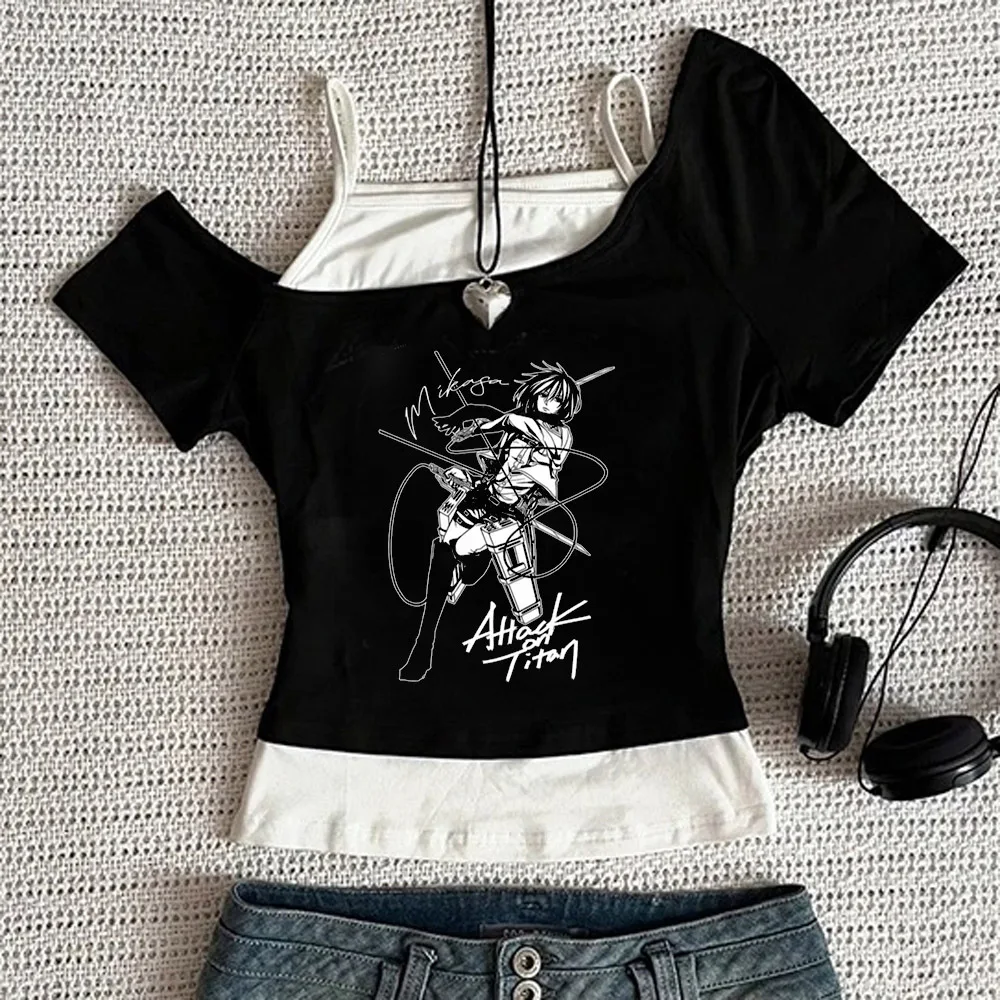 Attack on Titans cropped top girl graphic japan goth meme summer tshirt kawaii emo summer japanese gothic