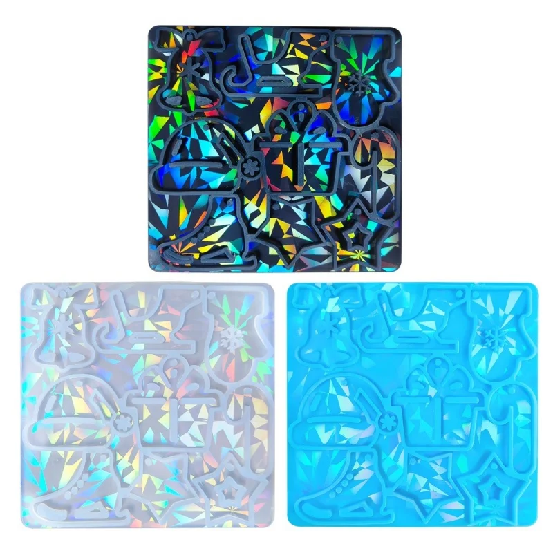 Moldes de silicona holográficos de trineo láser para pendientes, caja de regalo de Navidad, decoración de joyería hecha a mano, Molde de resina colgante