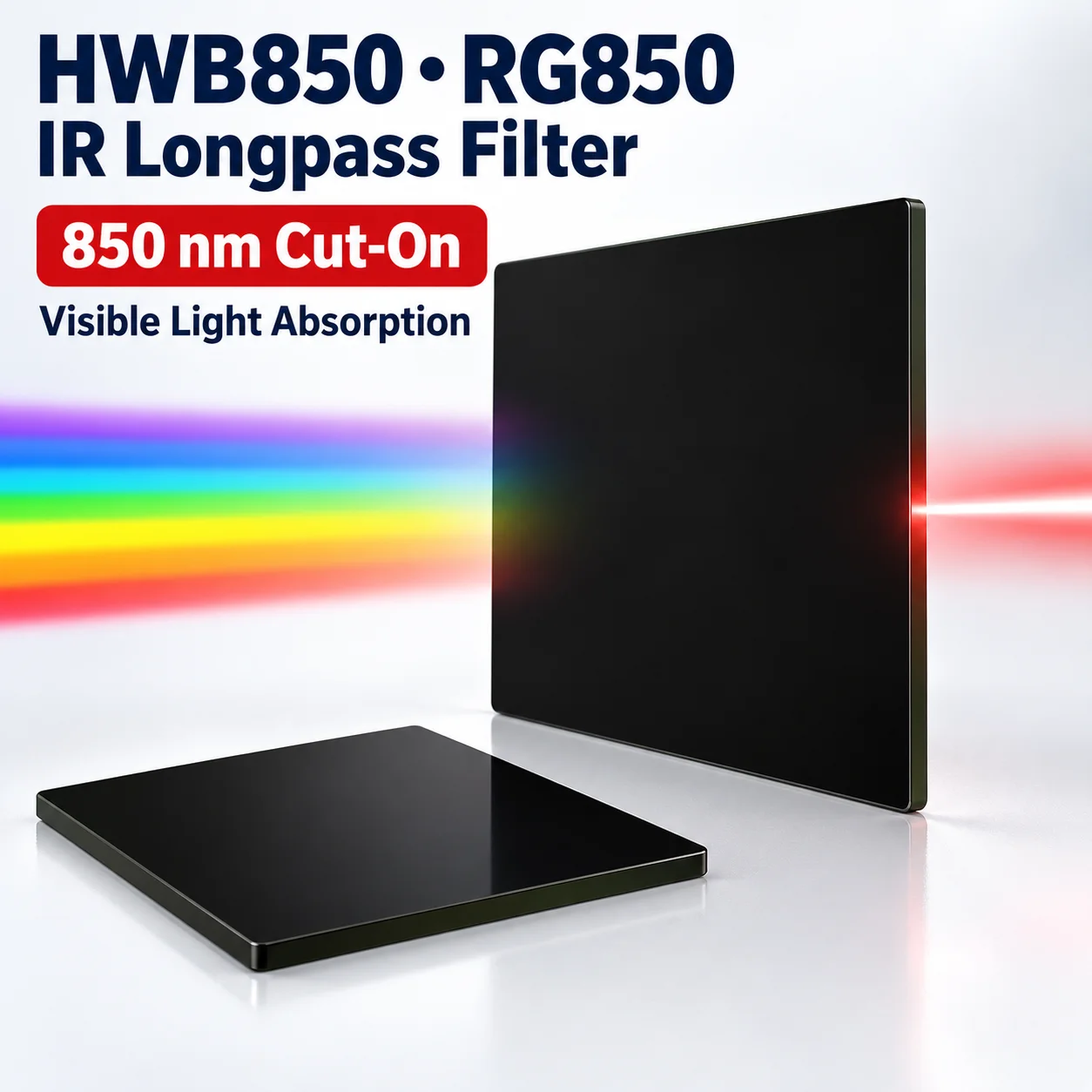 HWB850 RG850 850nm IR Longpass Filter Black Optical Glass Visible Light Absorption for Cameras Sensors and Optical Instruments