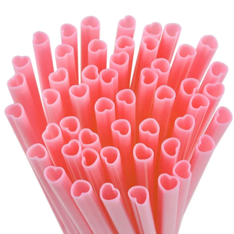 10 Pink Heart Shaped Disposable Drinking Straws, Bridal Shower, Wedding Birthday Supplies Singles Party Valentine's Day Gifts