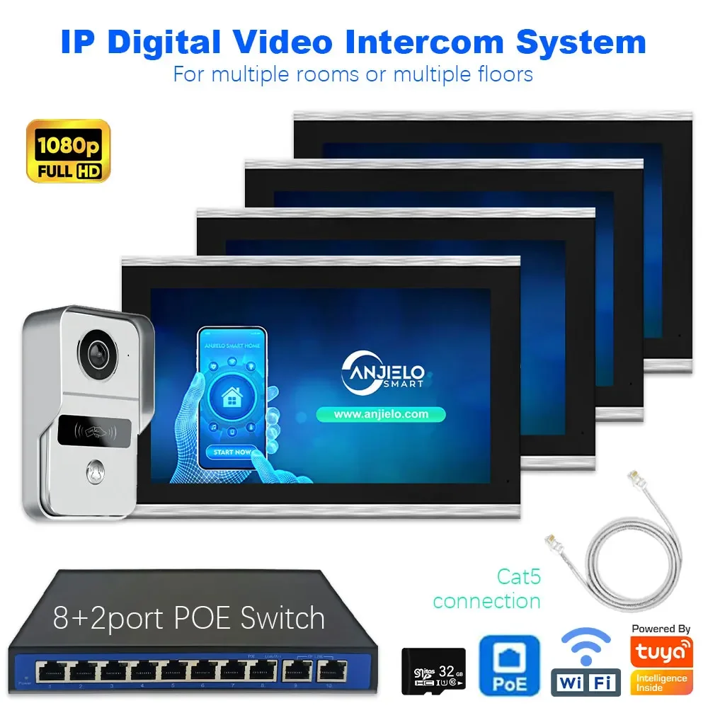 

1080P 10inch WIFI Tuya Smart Video Intercom Digital IP Videoportero for Apartment Home Video Doorbell for Multi-Room