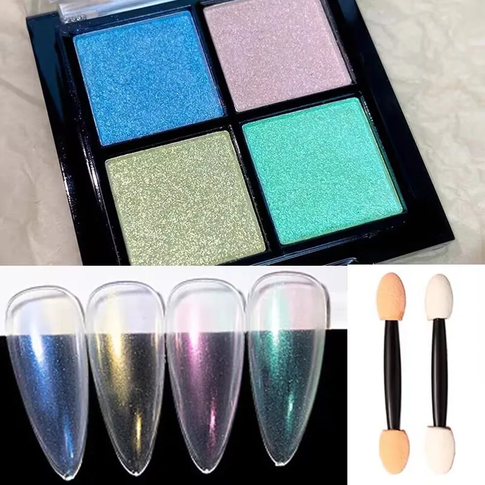 Polvo de purpurina para uñas, efecto holográfico, Aurora, efecto metálico, UV, sombra de ojos, 4 colores por caja