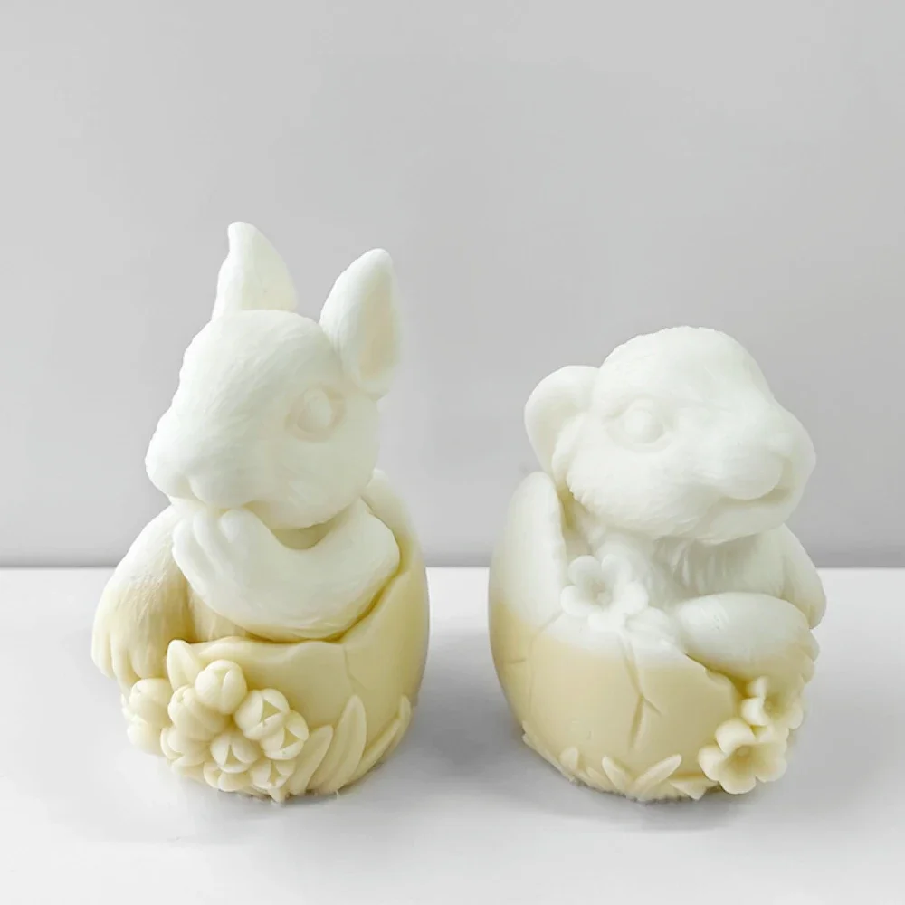 Easter Egg Rabbit Silicone Candle Mould Lily Flower Bunny Gypsum Soap Mold Animal Resin Making Flower Birthday Gifts Party Decor