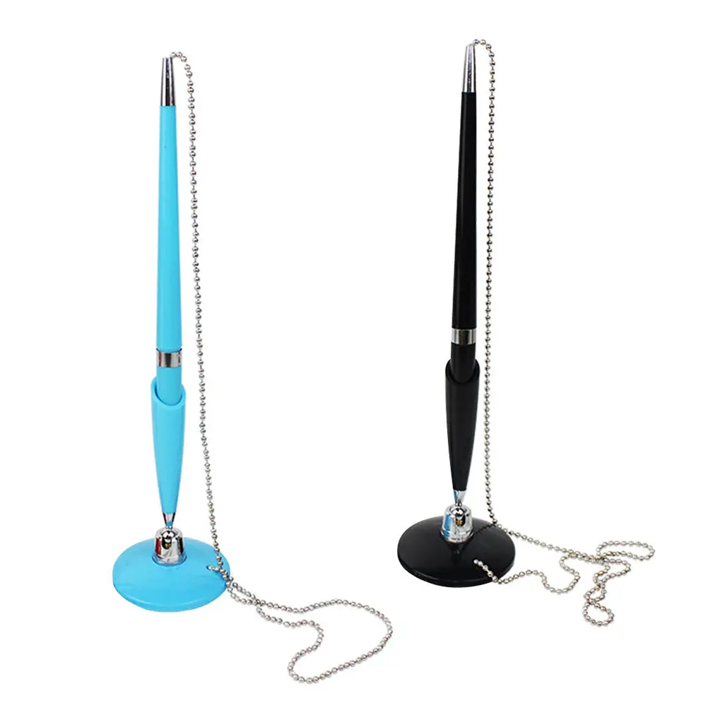 2Pcs Rotating Desktop Ballpoint Pens with Adhesive Base, Ergonomic Grip & Smooth Writing for Office, Bank, Hotel