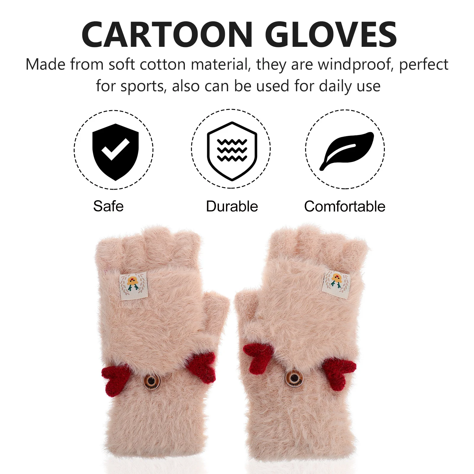 

1 Pair Fuzzy Faux Fleece Women's Gloves Cartoon Warm Mittens for Kids Holiday Gift Soft Heater Hand Mitten Student Accessory