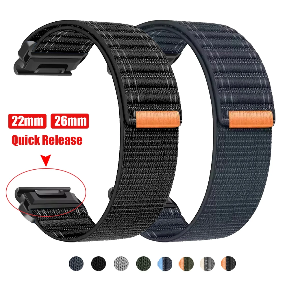 QuickFit 26/22mm Sport Nylon Strap For Garmin Fenix 8 E 7 7X 6 6X Pro Tactix 8/Epix Pro Gen 2/Enduro 3 2/Instinct 3 2X Watchband