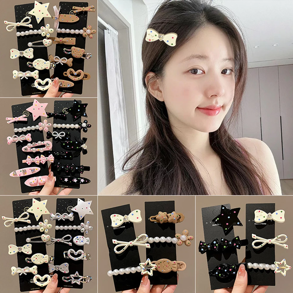 3/8Pcs Colorful Polka Dot Star Hair Clip For Women Girls Sweet Heart Pentagonal Star Hairpins BB Clip