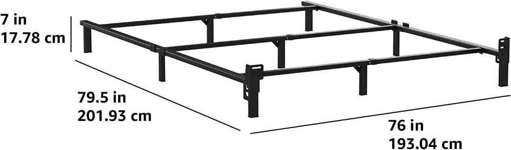 Metal Bed Frame for King Size Box Spring and Mattress, 9-Leg Base, Tool-Free Easy Assembly, Black, 79.5