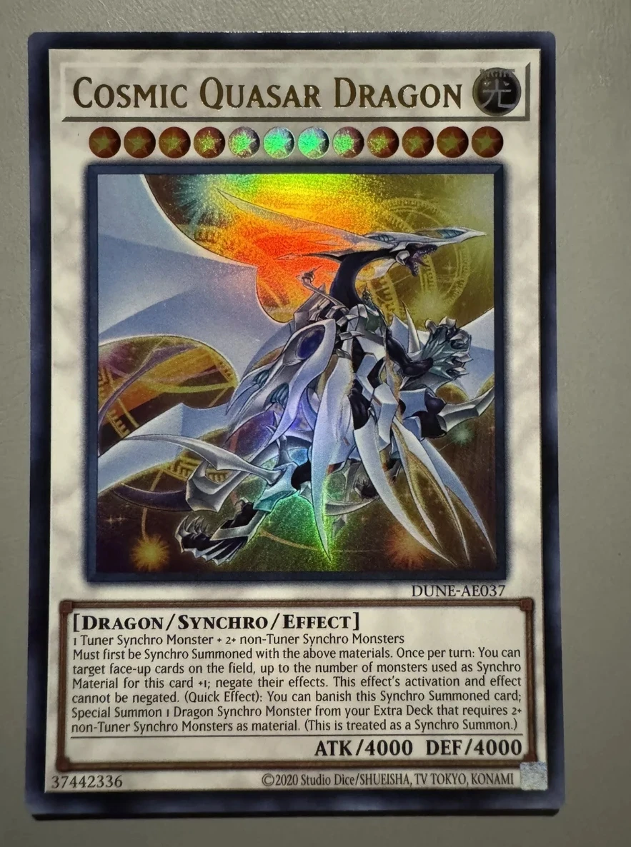 

Yugioh KONAMI Дуэль Монстры DUNE-AE037 Cosmic Quasar Dragon Ultra редкая азиатская коллекция на английском Мятная карта