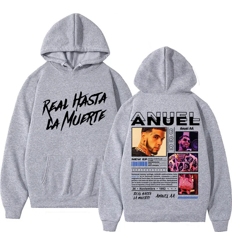 Sweats à capuche de style rétro Hip Hop pour hommes et femmes, Rared Anuel AA Real Hasta La Muerte, pull Harajuku, sweat à capuche respirant à la