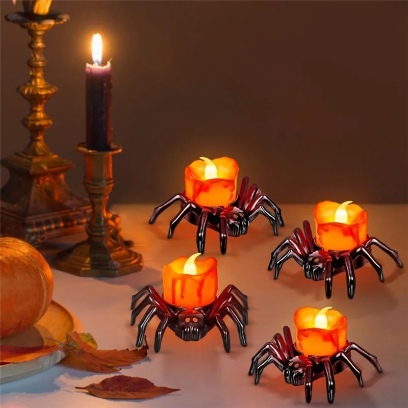 12 PCS Halloween Tea Lights Candles, Halloween Spider Tealights Spooky Electric Flickering Candles for Halloween