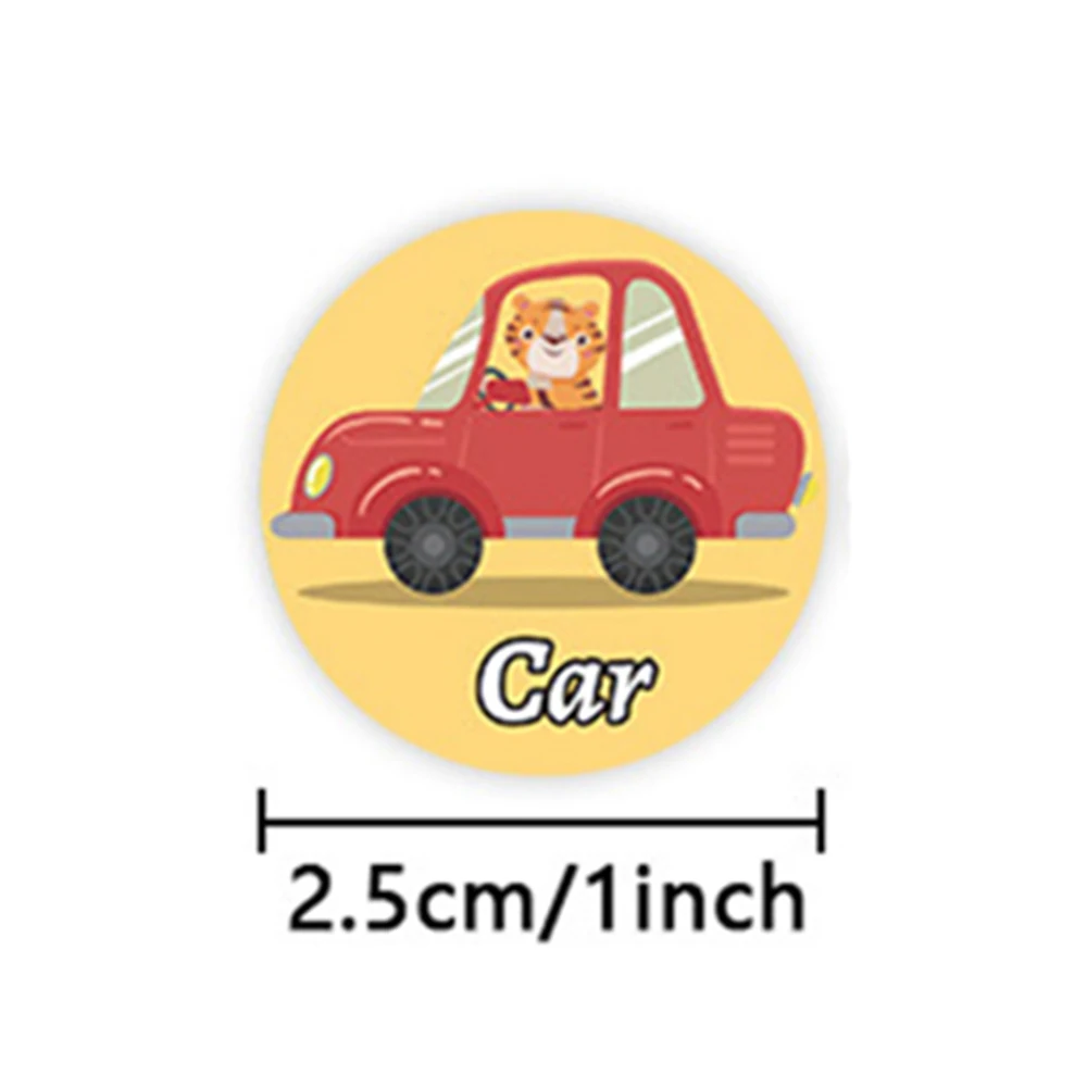 50-500pcs Cars Pattern Reward Sticker For Kids Cute Cartoon Bus Tank Train Truck Round Sealing Labels For Encourage Children