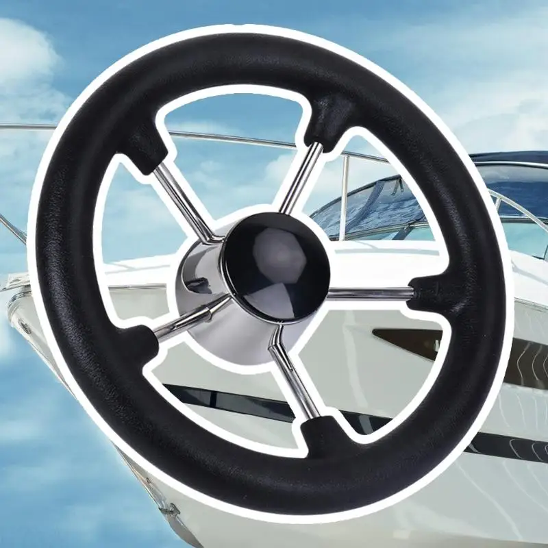 G7NA Bootszerstörer-Lenkrad mit schwarzem Schaumstoff, universell für Marine-Yacht, rostfreies Lenkrad ohne Knopf, 11 Zoll – Detail 10
