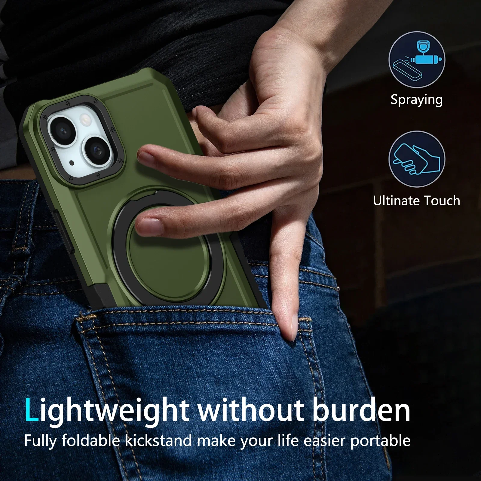 Stoßfeste Ständer-Telefon-Schutzhülle für iPhone 16 Plus Pro Max 15 14 13 Auto-Magnetfunktion Heavy Duty Armor OTT Cover Box