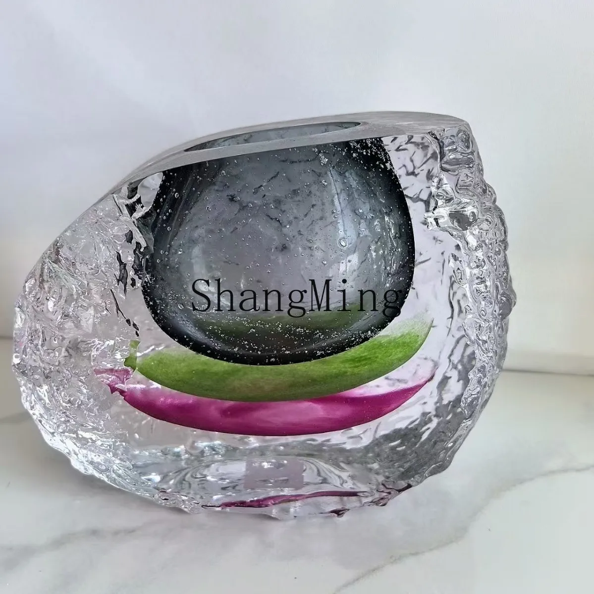 PYH Modern Light Luxury Crystal Glazed Cut Glacier Thick Bottom Vase Soft Enclosure Countertop Decoration