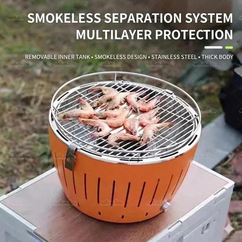 Portable Smokeless Carbon BBQ Grill with Built-in Fan, Anti-scald Household Barbecue Grill for Outdoor Cooking JJ5079