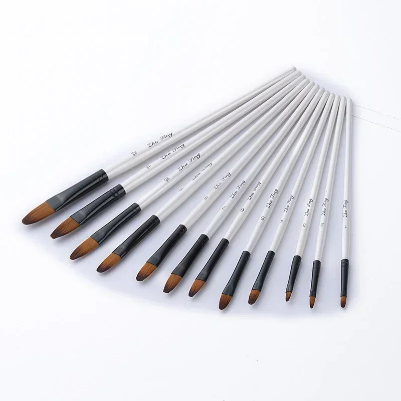 

12pcs Watercolor Paint Brush Pen Set for Learning Diy Oil Acrylic Painting Nylon Hair Wooden Handle Art Paint Brushes Supplies