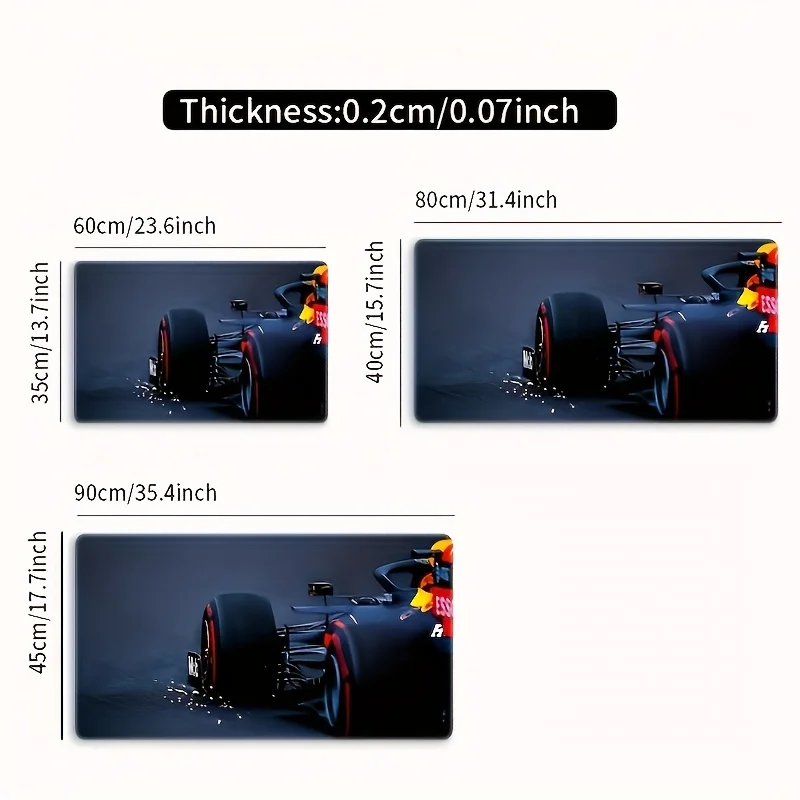 Grande mouse pad com design de corrida F1, tapete de mesa de borracha antiderrapante de alta qualidade, acessórios para pc, almofadas de expansão de teclado
