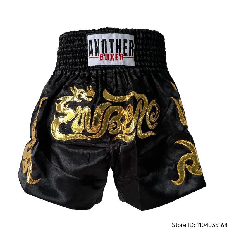 التايلاندية سراويل الملاكمة الأسود الملاكمة التايلاندية السراويل الرجال النساء الطفل أنيق التطريز BJJ MMA الملابس رياضة القتال كيك بوكسينغ سروال التدريب #6