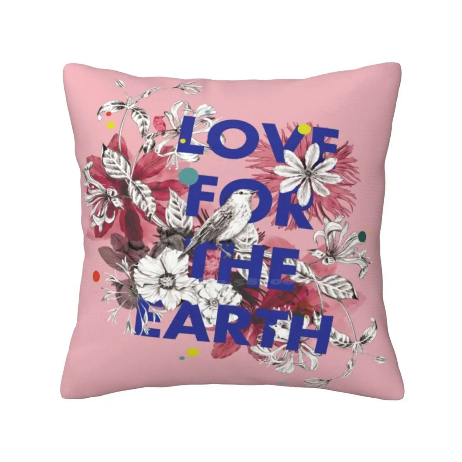 Love For The Earth Bedroom Office Hug Pillowcase Love Earth Bird Pencil Lascarlatte Nature Botanical Plant Flower Mouse Pink