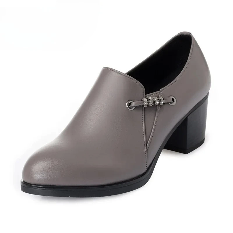 New Women Genuine Leather High‑Heeled Dress Shoes Office Party Shoes Big Size 43 Non‑Slip Comfort Business Daily Ladies Footwear