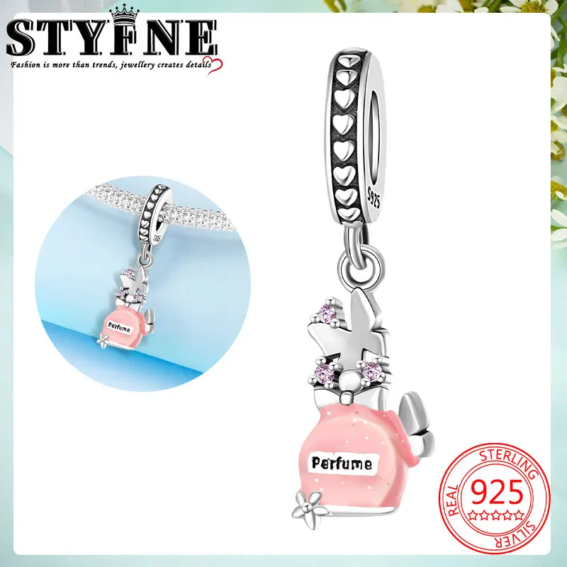 Travel Hobbies 2025 Beads 925 Sterling Silver Pink Perfume Butterfly Letter Print Charms for Women's Jewelry DIY Pulseras Gift