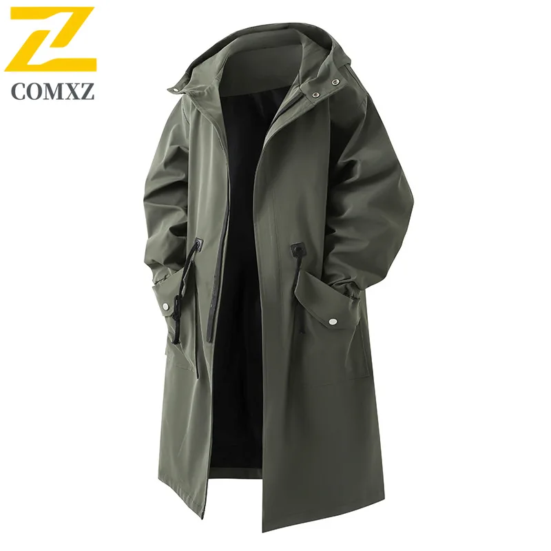 

COMXZ Men Windbreaker Jacket Mid-Length Camping Trip Windproof Travel Solid Color Trench Coat Daily Walk Lightweight Design Coat