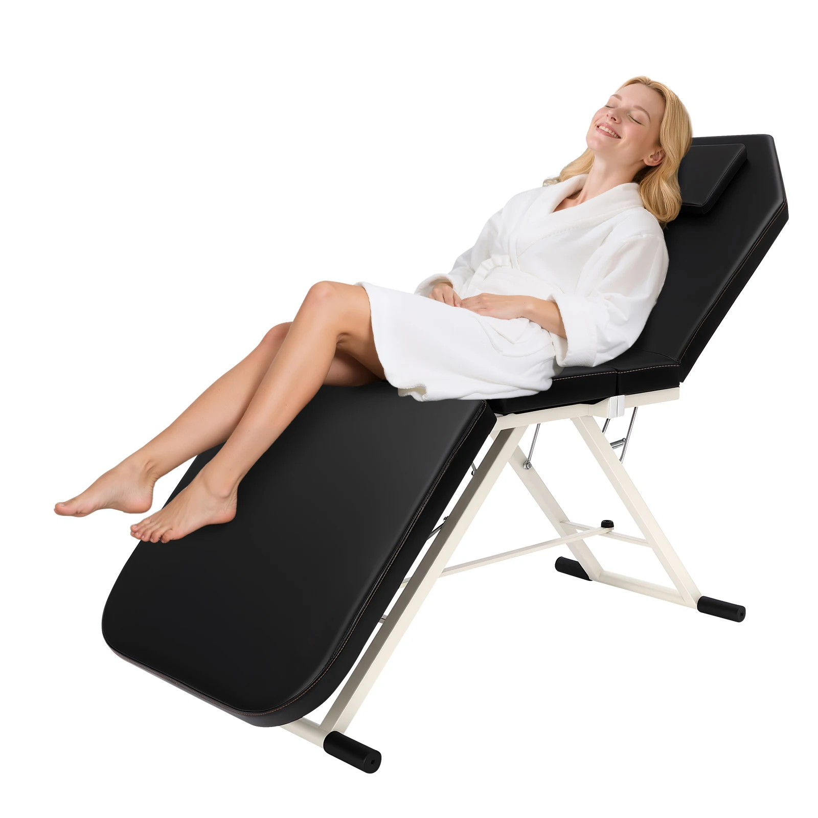 Tragbarer Klappbarer Spa-Stuhl Schwarz 3-Fach Faltbare Massageliege Belastbarkeit 200-250kg PU Für Krankenhäuser, Schönheitssalons, Spa – Detail 18